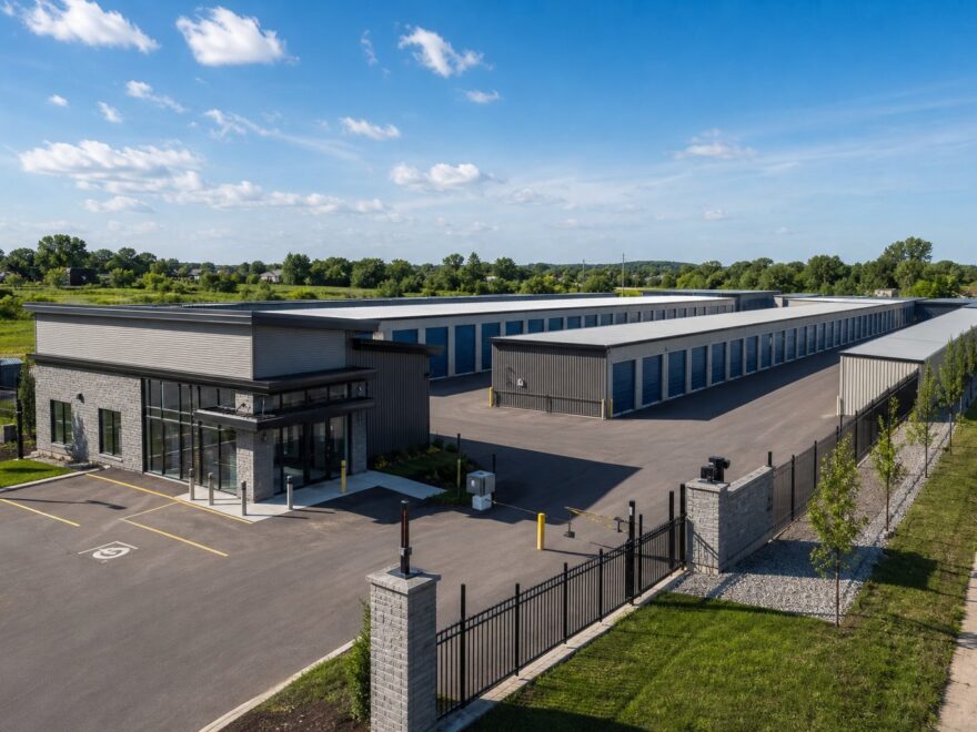 Aerial view of a modern storage facility in Cambridge